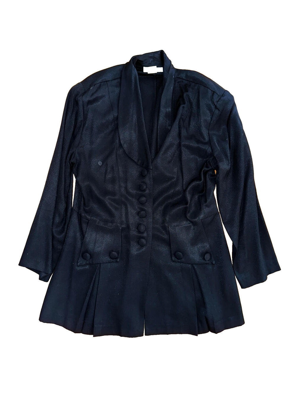 Lew Magram Blazer Jacket Womens Size 12 Black Pleated Work Office Button Up VTG